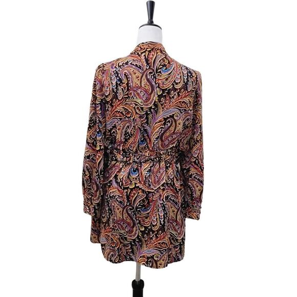 Zara Boho Paisley Mini Dress Long Sleeve Gold Details V Neck Multicolor Size L - Picture 8 of 16